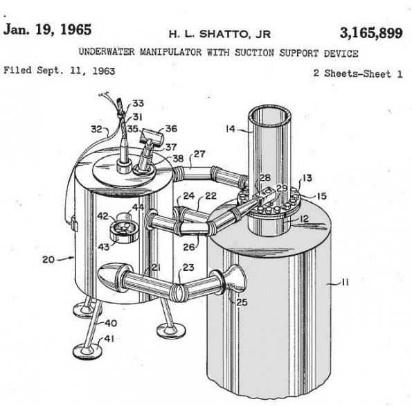 ROV-Patent-AOGHS offshore robot ROV 1965 patent drawing of Shatto robot