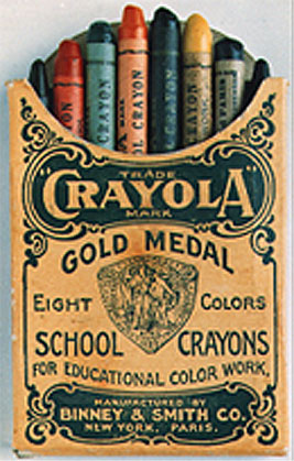 Crayola-box-AOGHS Vintage 1903 box of Crayola Gold Medal paraffin crayons.