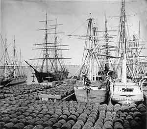 November-19-First--US-oil-e A merchant brig with barrels at Port of Philadelphia circa 1870.
