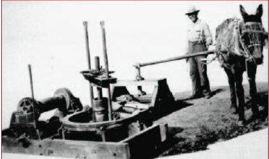 Texas-Auger-AOGHS First Texas oil well was drilled with an auger fastened to a pipe.