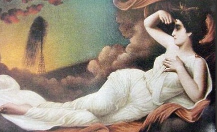 January-10-This-Week-Spindletop-Art-AOGHS Spindletop painting of woman looking at oil gusher.