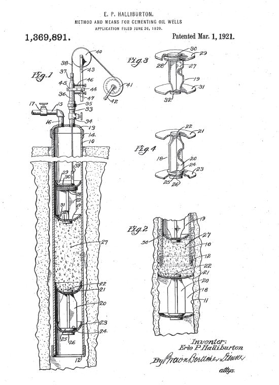 oil history February Halliburton cement patent drawing