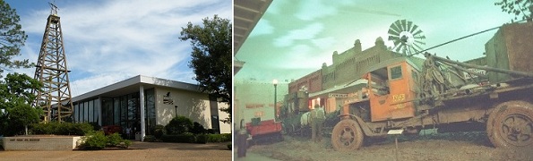 Exterior rig (not gone) and interior truck exhibit of East Texas Oil Museum, Kilgore.