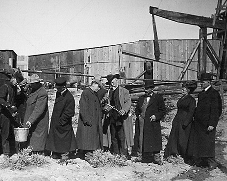 W.F. "Buffalo Bill" Cody at his Wyoming oil well with investors.