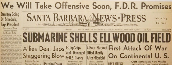 Japanese submarine shells oilfield headline from Santa Barbara News