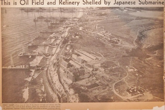 oilfield attack newspaper clipping of refinery and Ellwood beach