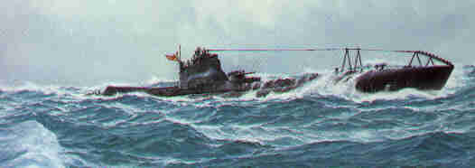 A Japanese sub attack on an oilfield detail of U-17 painting.