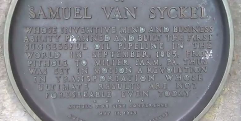 plaque on the grounds of the Drake Well Museum