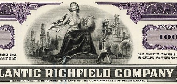 A petroleum stock certificate’s vignette often is an important part of its value for scripophily – the buying and selling of certificates as collectibles after they have no redeemable value as a security.