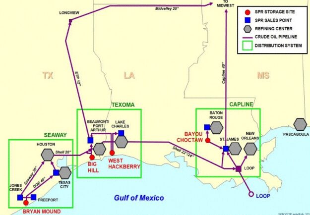 Map of the Strategic Petroleum Reserve sites in 2018.