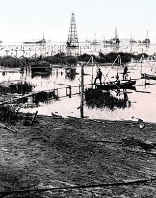 1880s Oil wells on Grand Lake, Ohio,